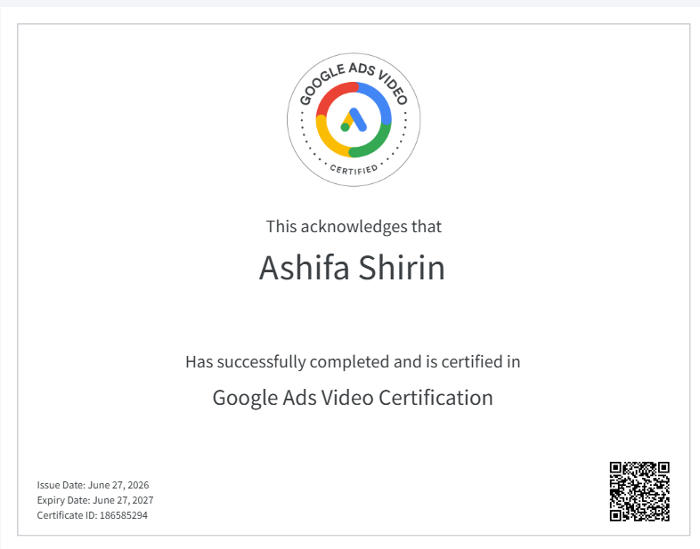 Google Ads video certificate